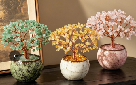 Three gemstone trees for a wholesale crystal supplier and packaging guide