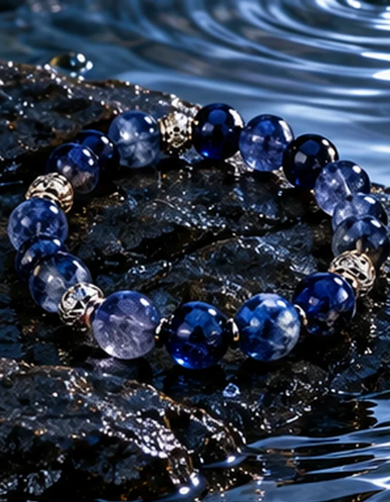 Blue Water element crystal bracelet in a luminous setting