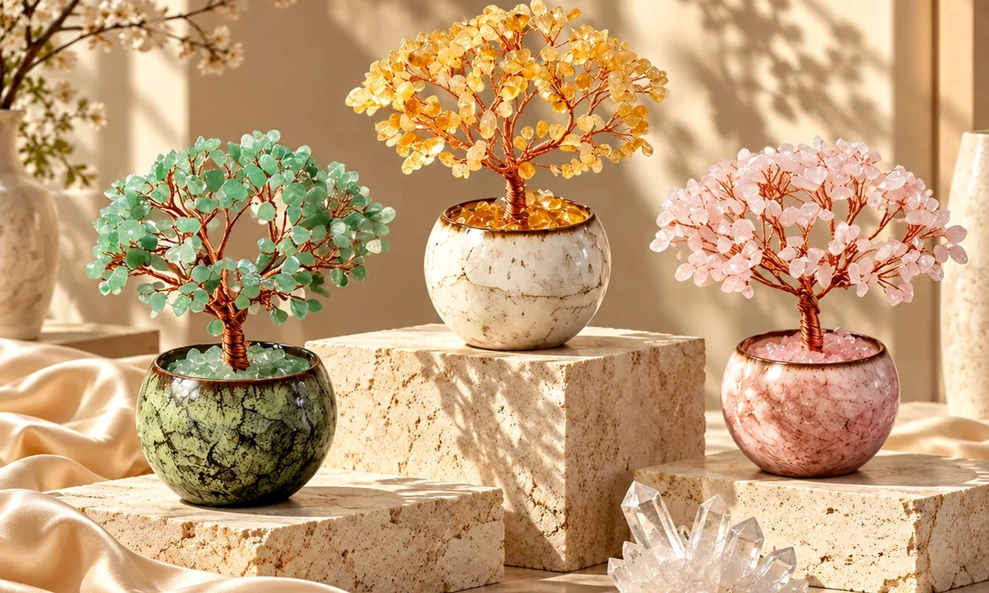 Elegant gemstone tree crystal craft displayed as a meaningful gift