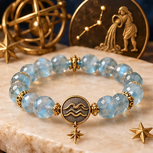Blue Aquarius-style zodiac crystal bracelet for a twelve-sign comparison guide