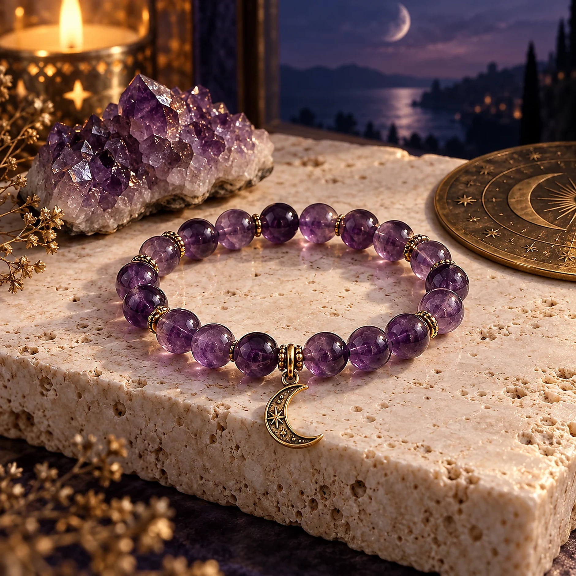 Amethyst moon inspired crystal bracelet used for a safe charging guide