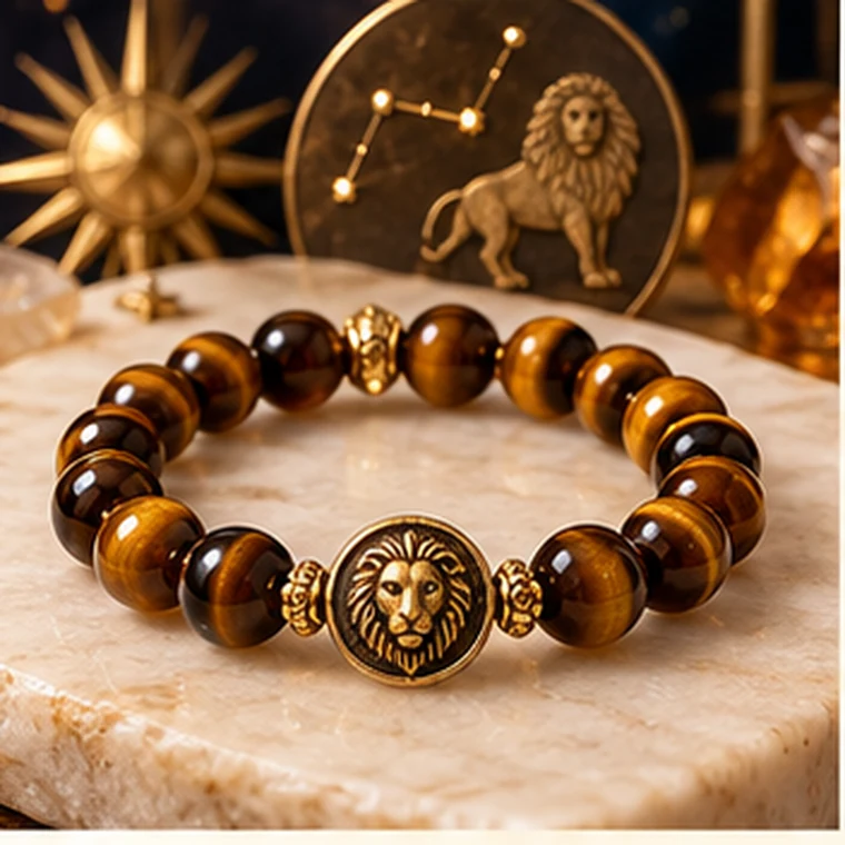 Leo zodiac crystal bracelet in gold, amber, orange and sunlit brown colors