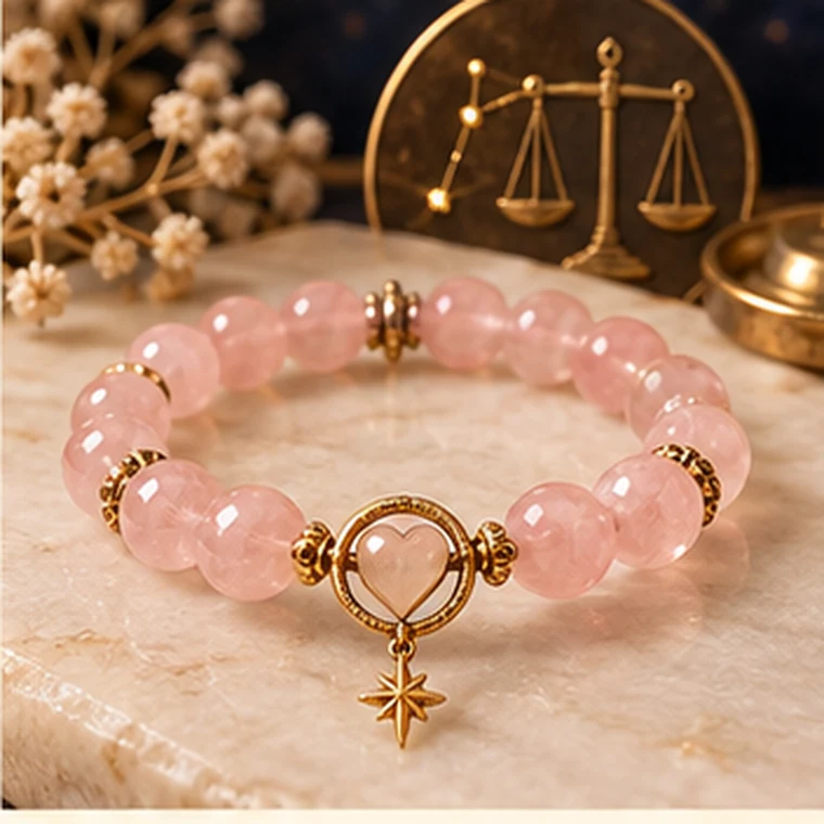 Libra zodiac crystal bracelet in rose pink, pale blue, lavender and clear colors