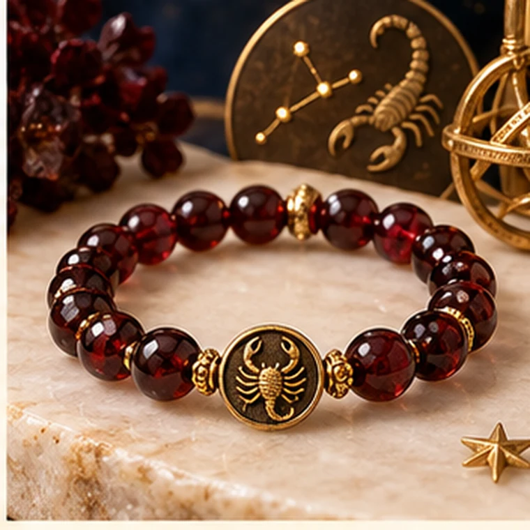 Scorpio zodiac crystal bracelet in black, burgundy, deep red and violet colors
