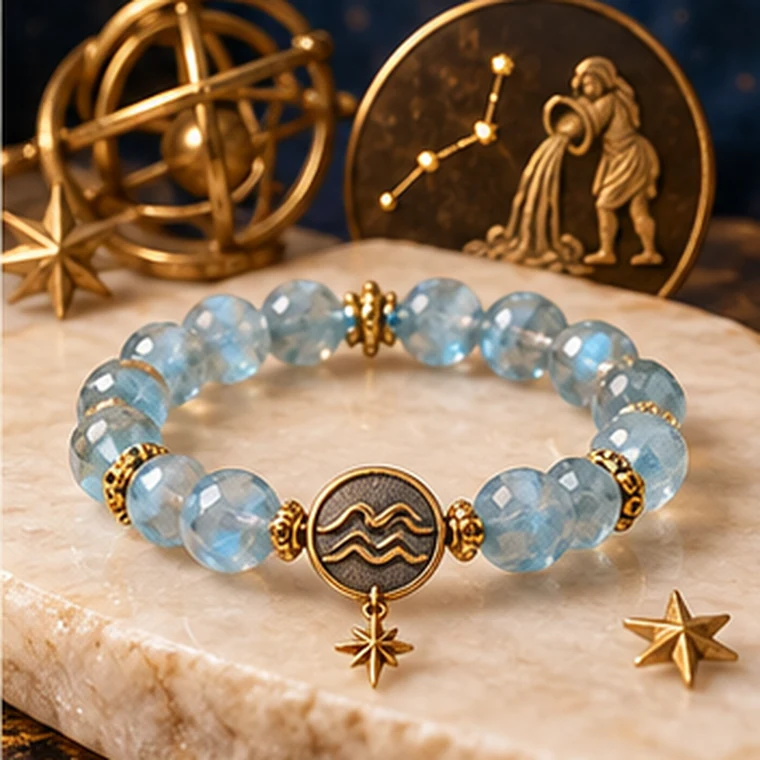 Aquarius zodiac crystal bracelet in electric blue, violet, aqua and silver colors